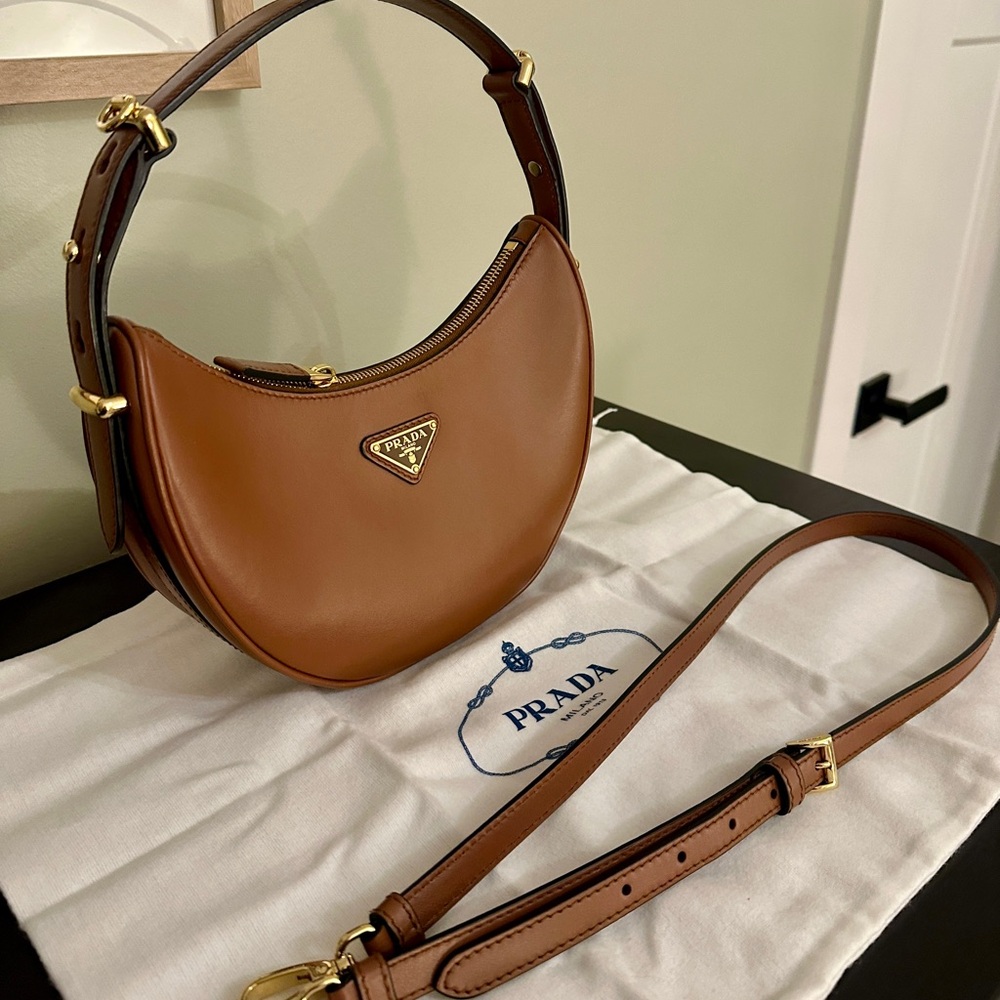 Prada Arque Cognac Leather Shoulder Bag